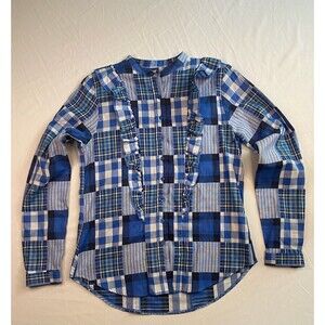 TheShirt Rochelle Behrens Blouse Plaid Checkered Women Small Long Sleeve Ruffled